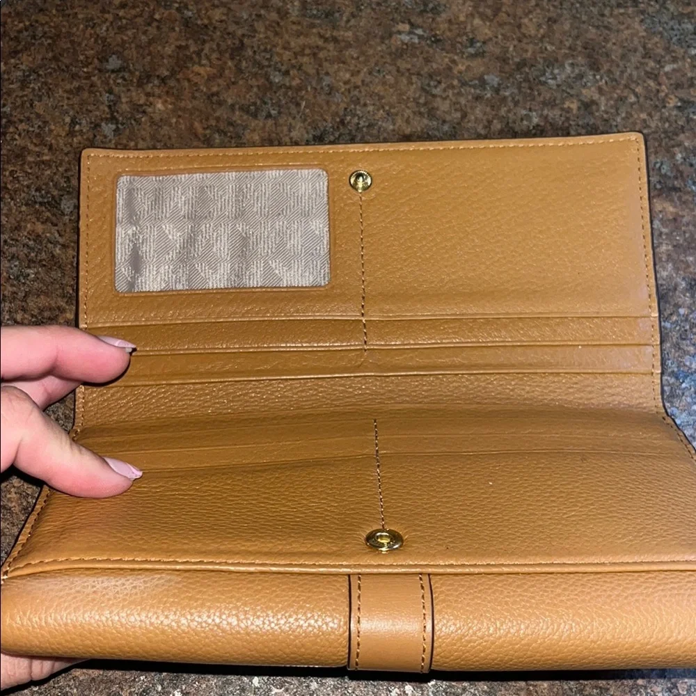 Michael Kors Tan Leather Wallet with Gold Clasp